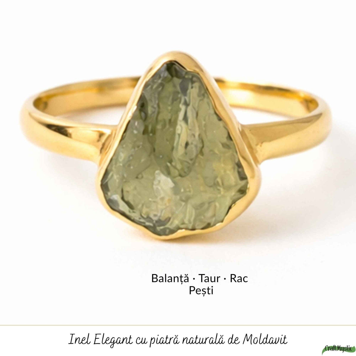 Inel cu Moldavit, Argint 925 placat aur 18k – CraftMystic
