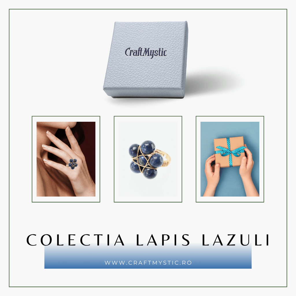 Inel Elegant in Forma de Floare cu Model Auriu si Lapis Lazuli Natural