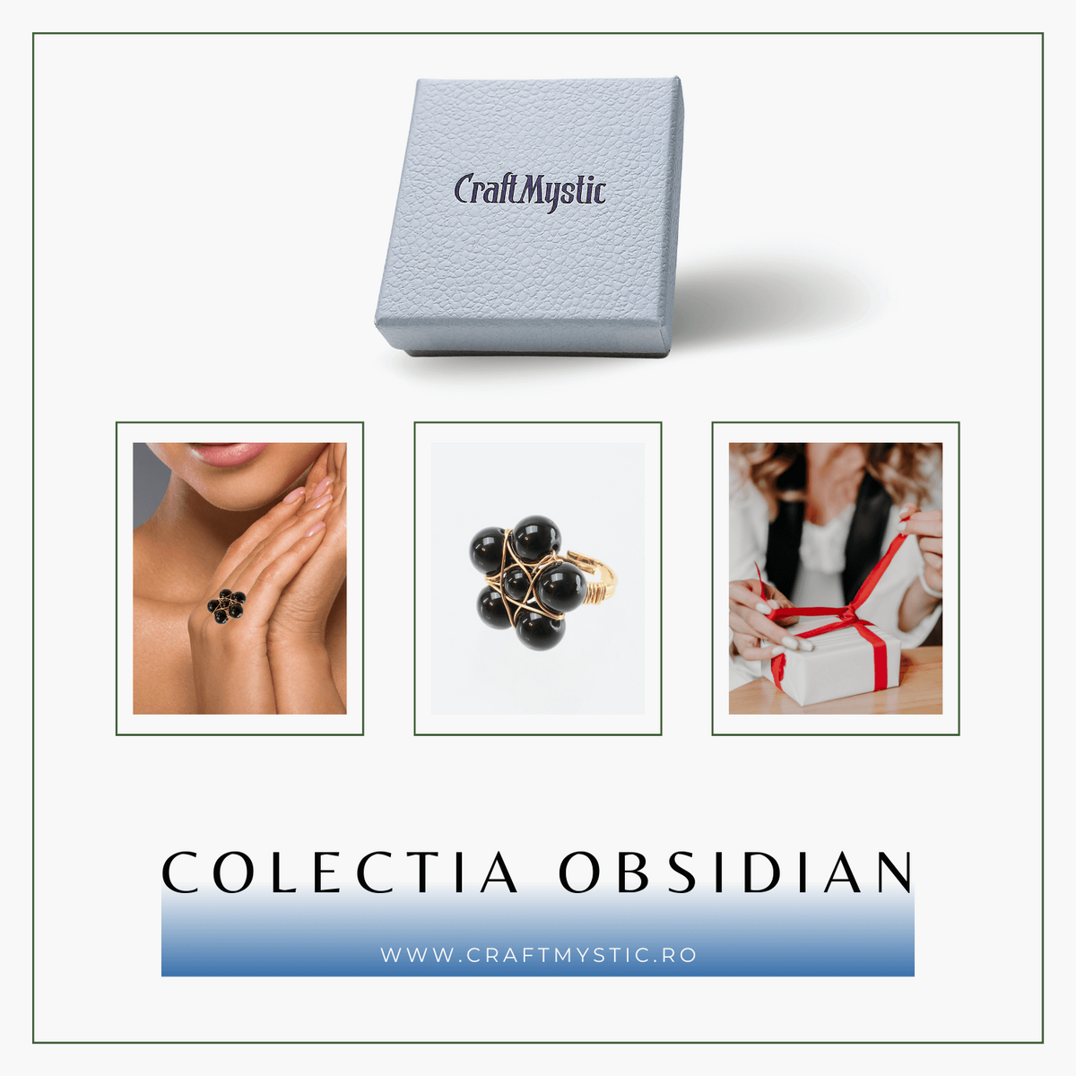  Inel Model Floare Metal Auriu cu Pietre din Obsidian