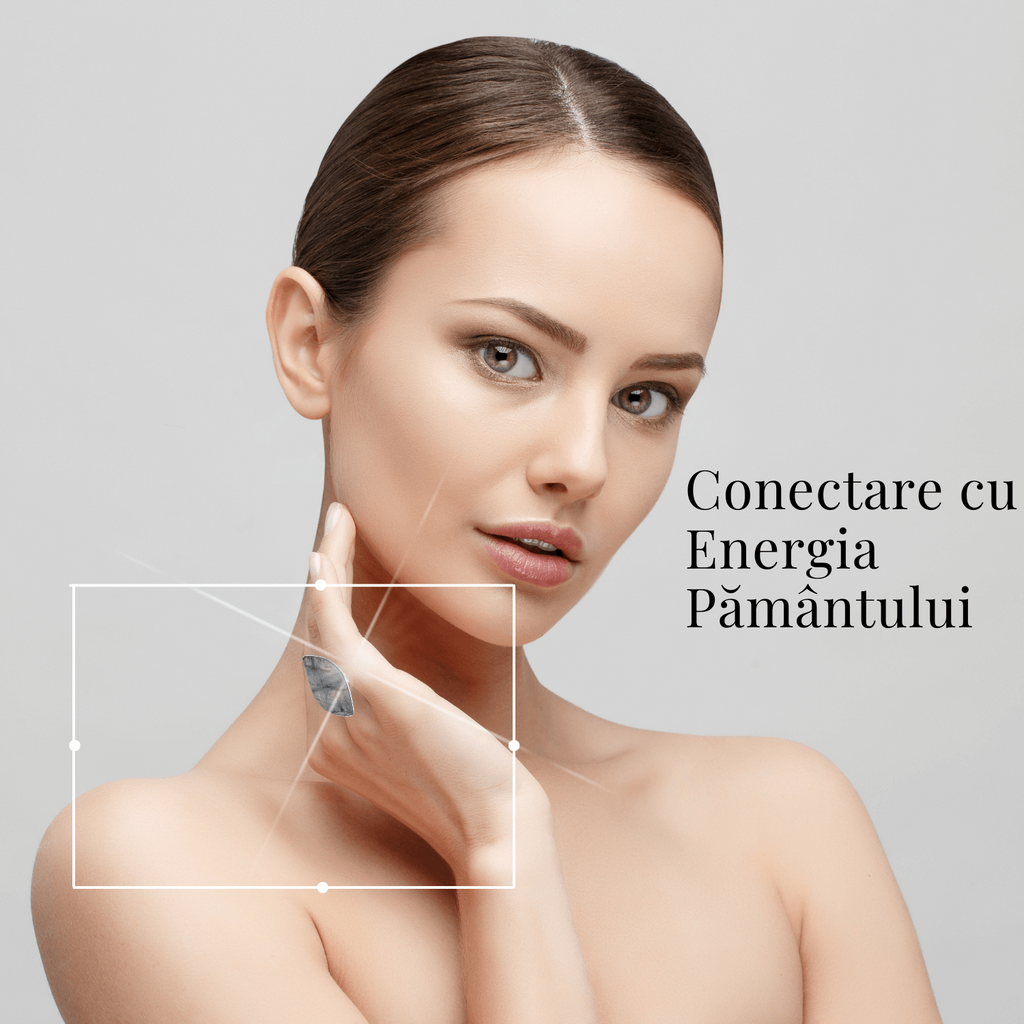 Inel argintiu ajustabil cu Labradorit design frunza, pentru protectie si intuitie