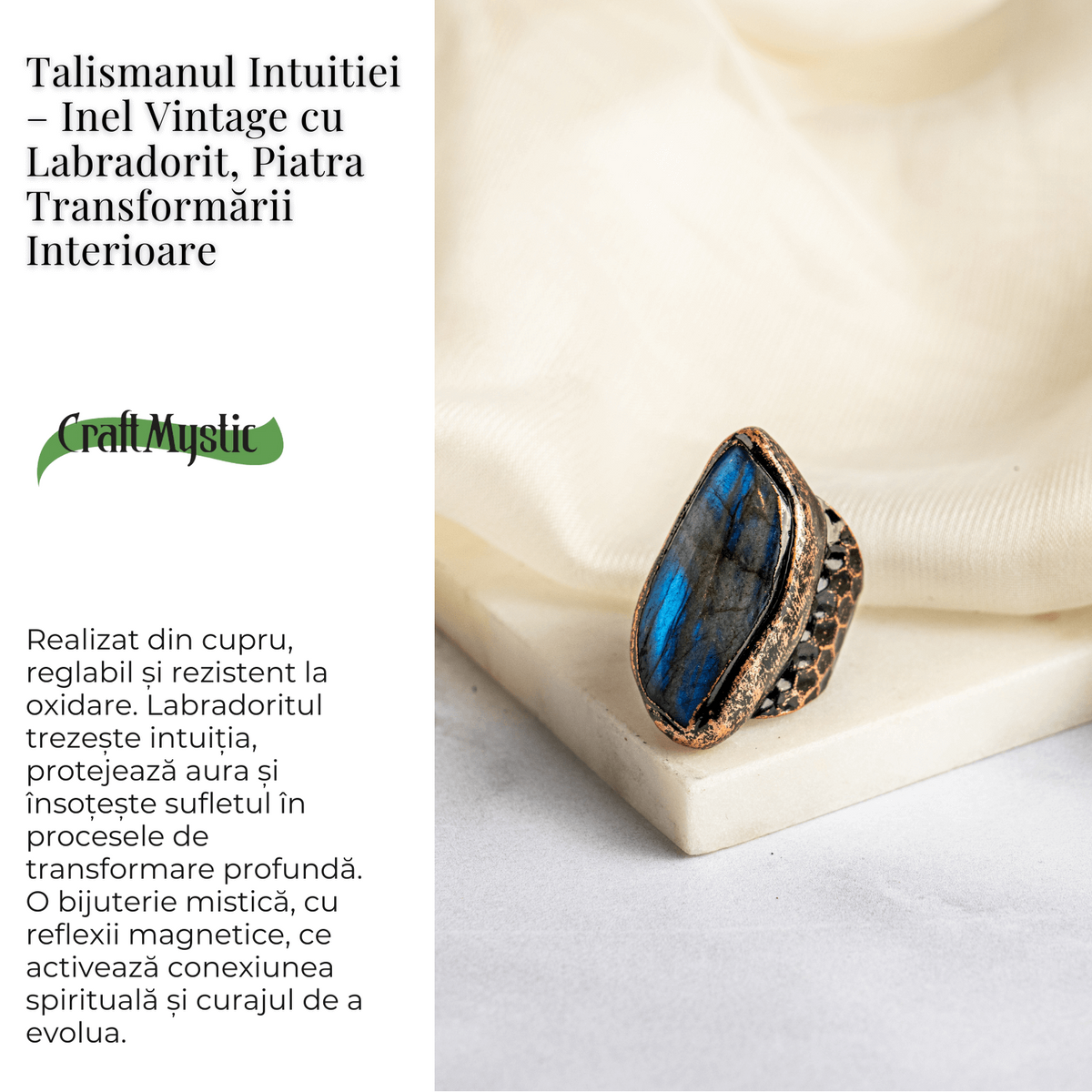 Talismanul Intuitiei – Inel Vintage cu Labradorit, Piatra Transformarii Interioare