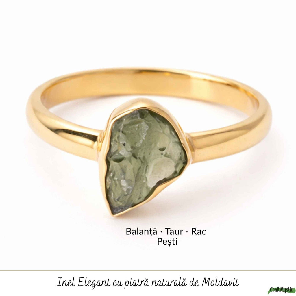 Inel cu Moldavit, Argint 925 placat aur 18k – CraftMystic