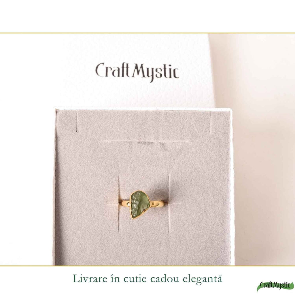 Inel cu Moldavit, Argint 925 placat aur 18k – CraftMystic