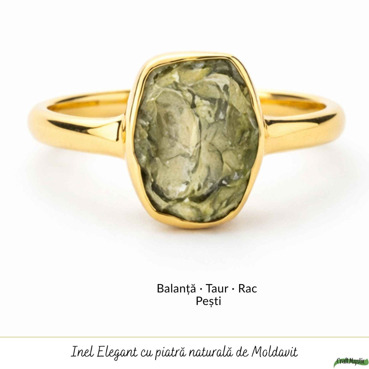 Inel cu Moldavit, Argint 925 placat aur 18k – CraftMystic