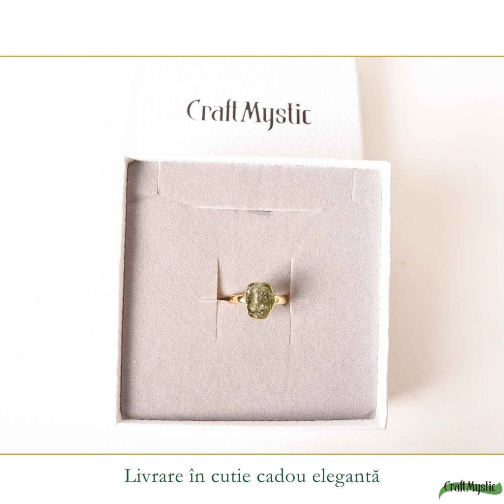 Inel cu Moldavit, Argint 925 placat aur 18k – CraftMystic