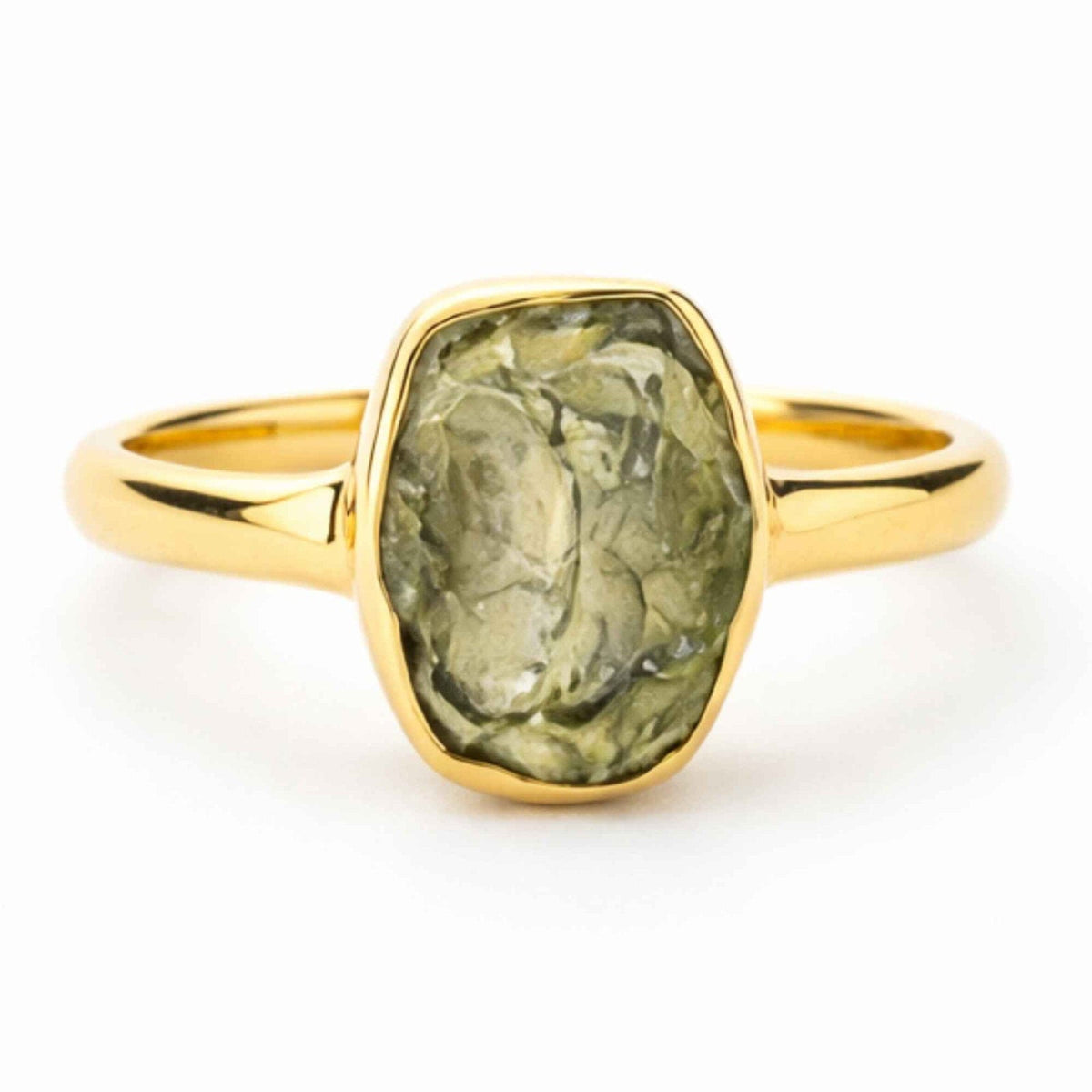 Inel cu Moldavit, Argint 925 placat aur 18k – CraftMystic