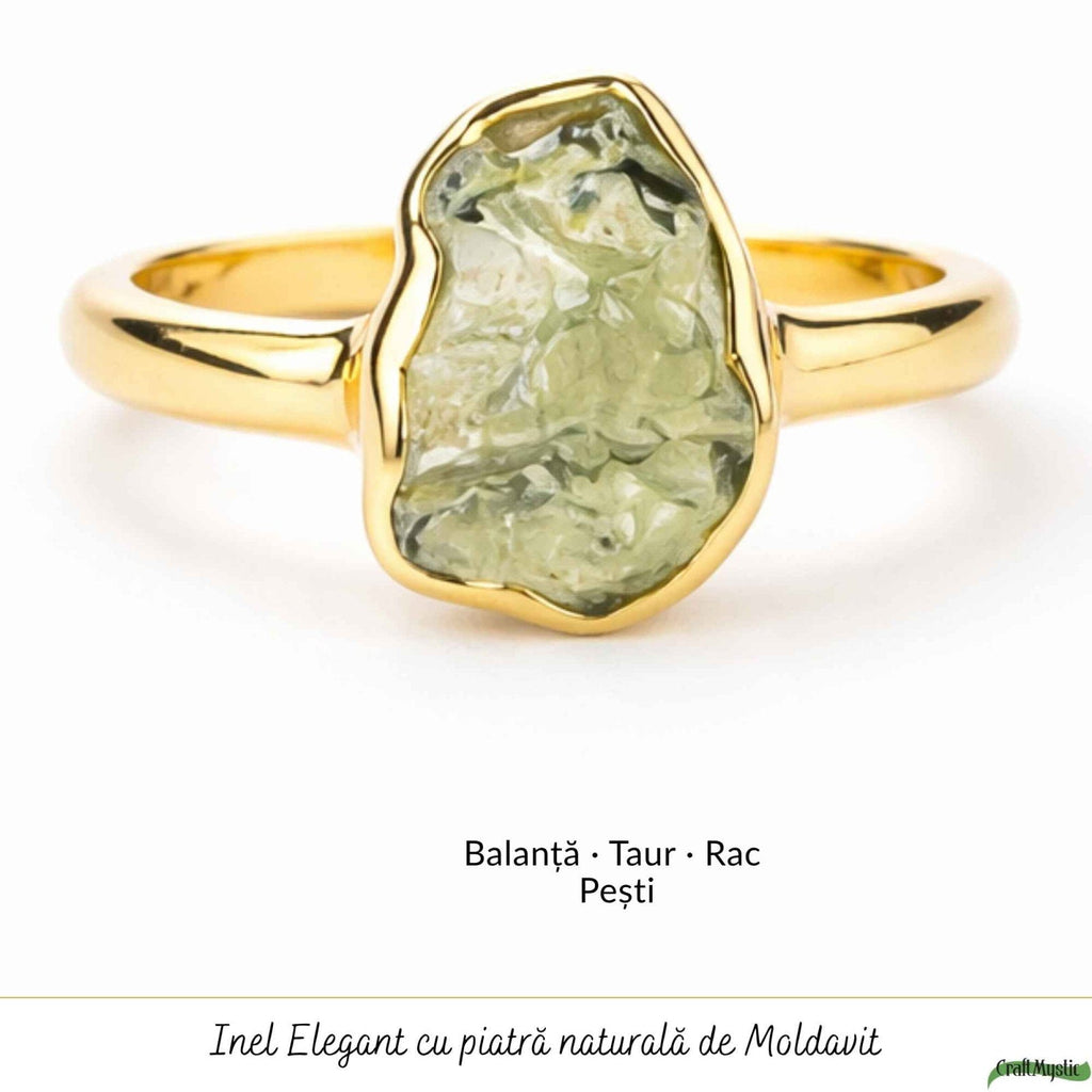 Inel cu Moldavit, Argint 925 placat aur 18k – CraftMystic