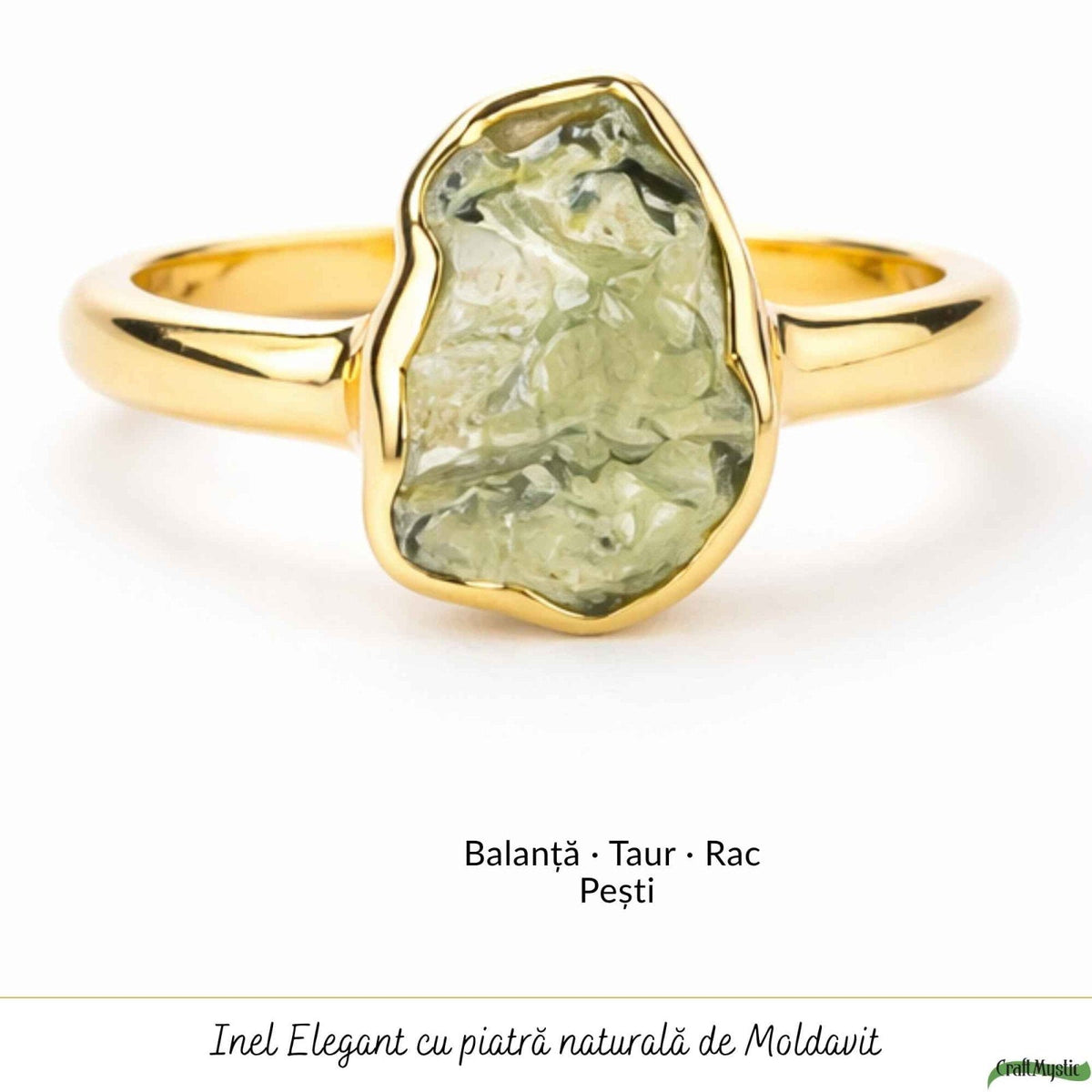 Inel cu Moldavit, Argint 925 placat aur 18k – CraftMystic