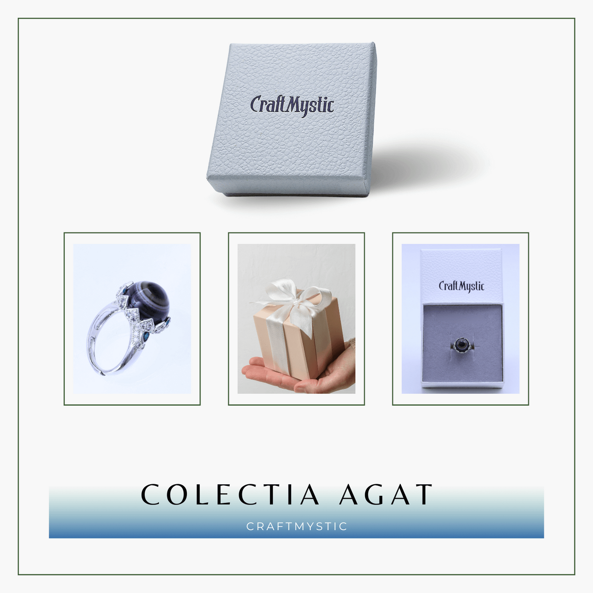 Inel argintiu ajustabil cu Agat natural, pentru echilibru si claritate