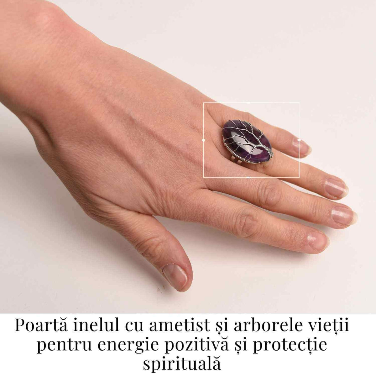 Inel Reglabil cu Ametist si Model Arborele Vietii