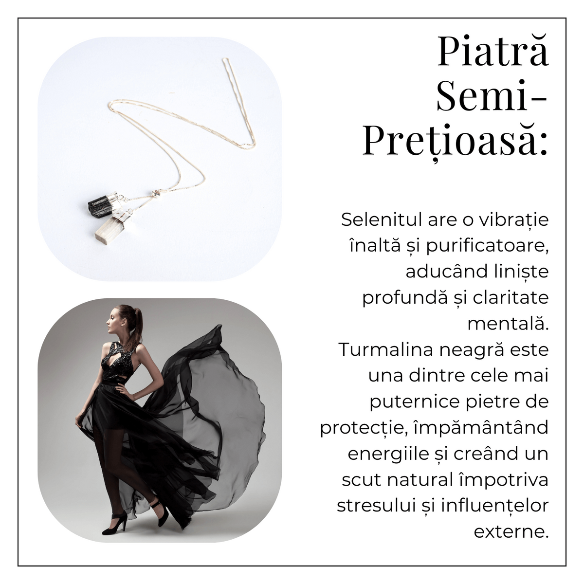 Protectie completa – Colier cu selenit si turmalina neagra pentru energie curata