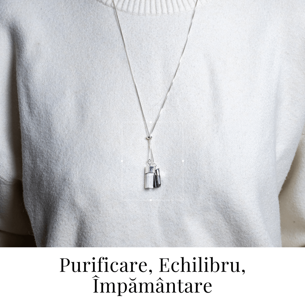 Protectie completa – Colier cu selenit si turmalina neagra pentru energie curata