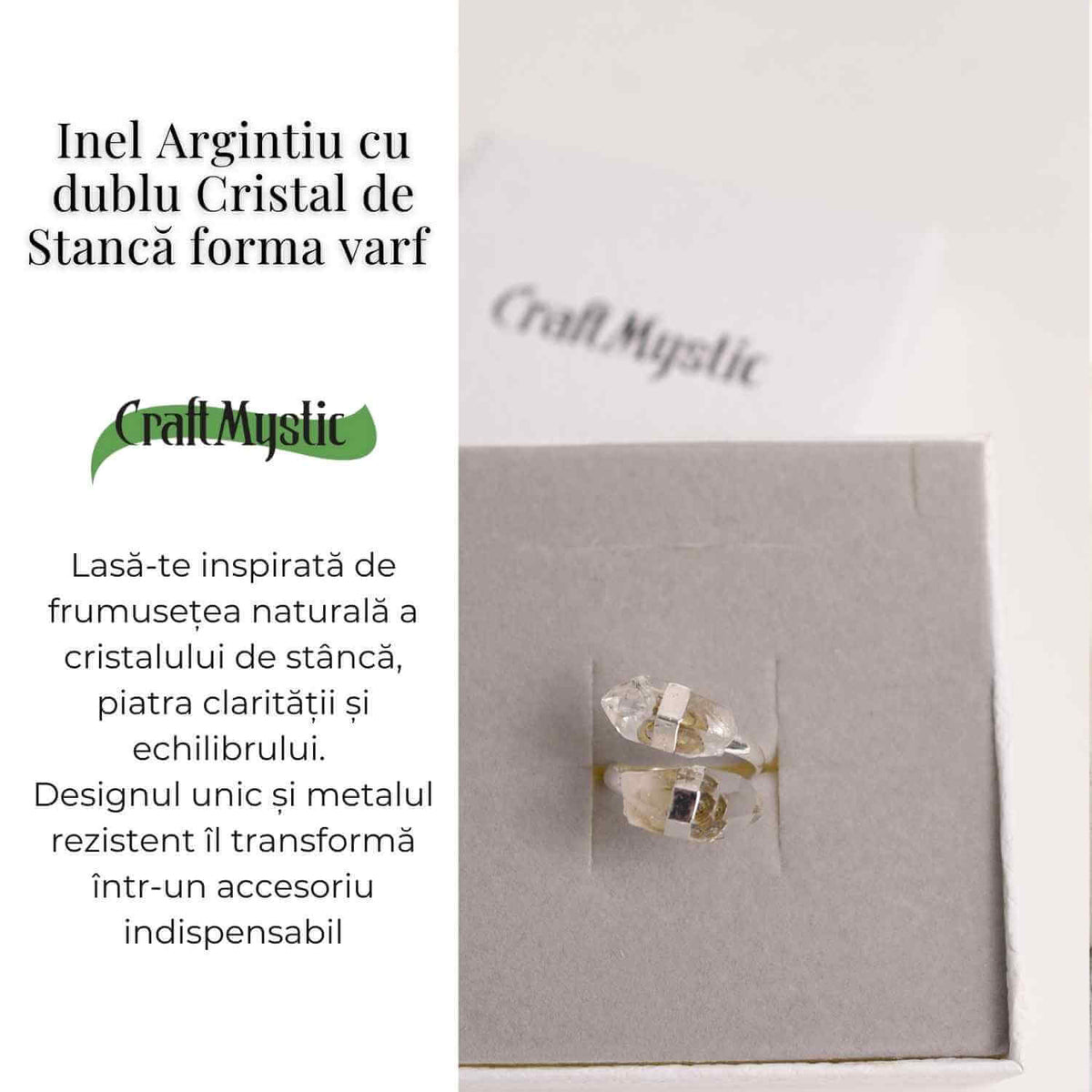 Inel Argintiu Reglabil cu Dublu Cristal Stanca