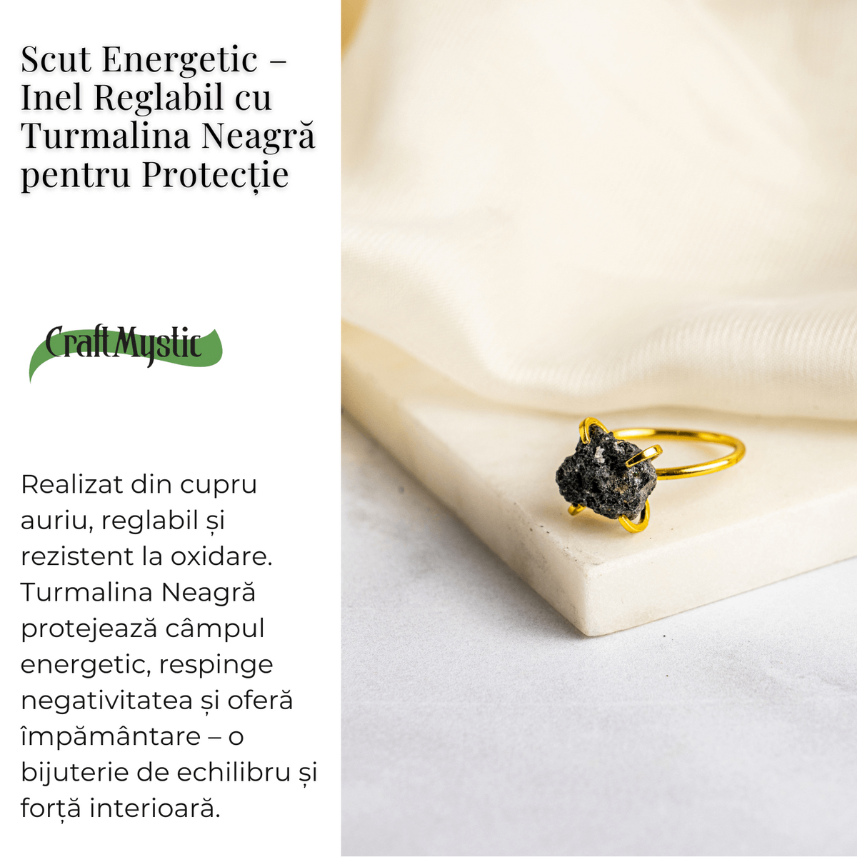 Scut energetic – Inel reglabil cu Turmalina Neagra pentru Protectie