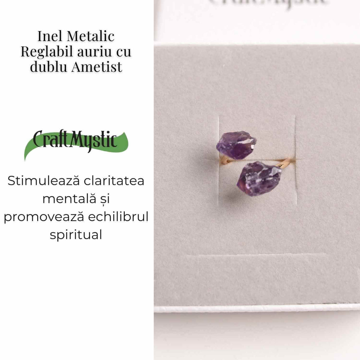 Inel reglabil cu dublu Ametist – Claritate mentala si echilibru spiritual