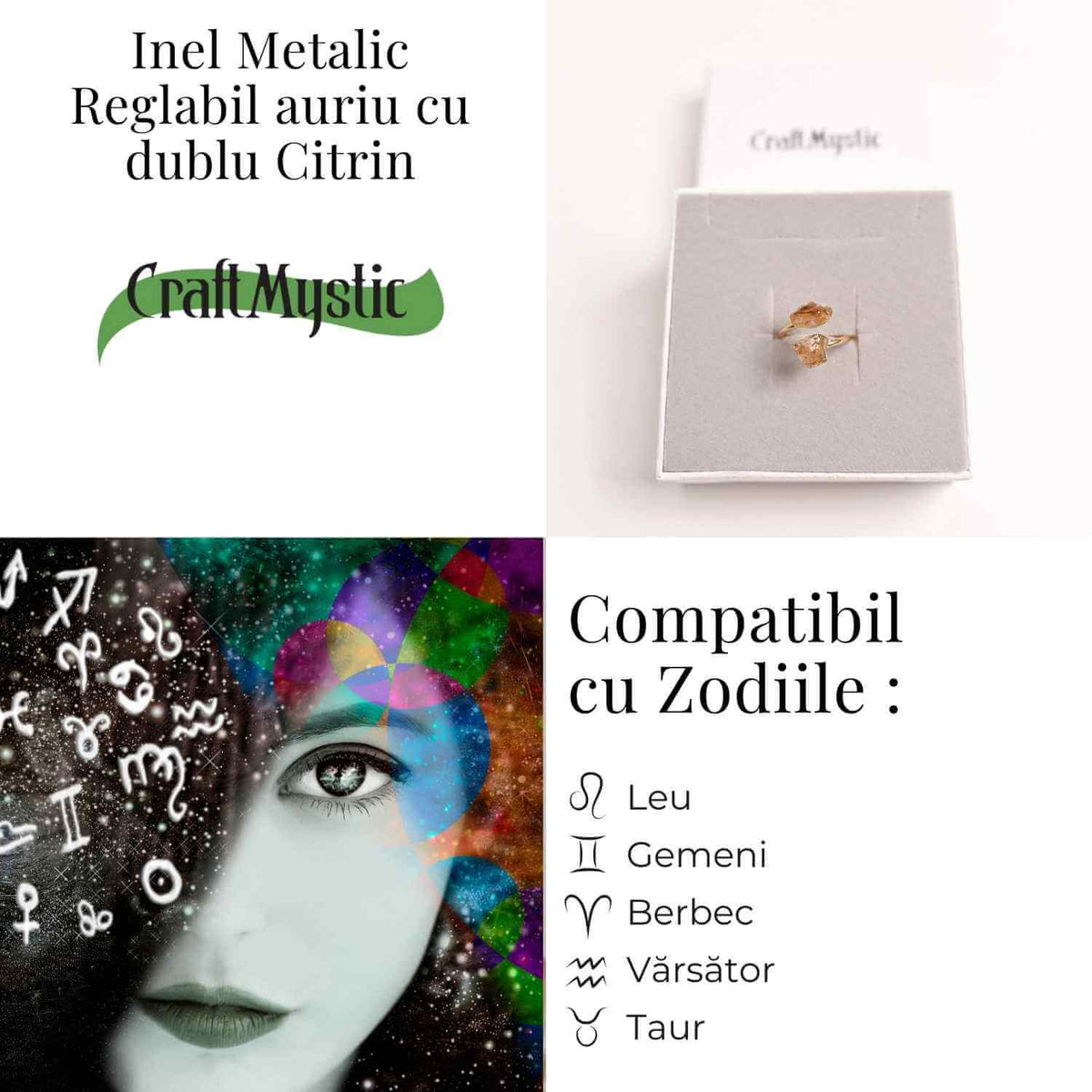 Inel reglabil cu dublu Citrin – Abundenta si energie pozitiva