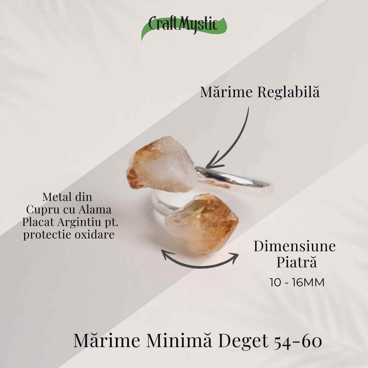 Inel Argintiu Reglabil cu Dublu Citrin