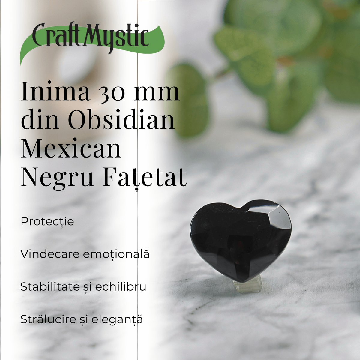 Inimioara Decorativa 30 mm din Obsidian Negru Fatetat Mexican