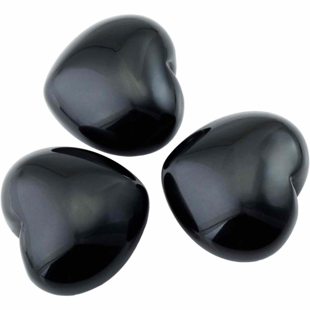 Inimioara cristal Obsidian Negru 4 cm si saculet satin inclus