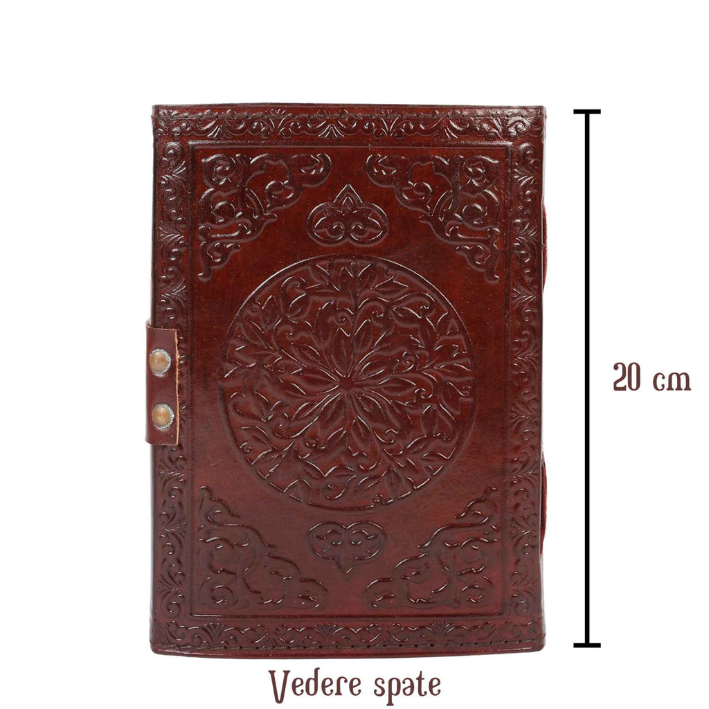 Jurnal din Piele design cu Tripla Luna si piatra semipretioasa Lapis Lazuli - Hartie Vintage tip pergament Ideal pentru Schite si Notite, 20 x 15 cm cm