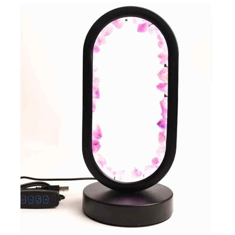 Lampa de noapte ovala cu cristale ametist brut – Lumina calmanta si protectie energetica