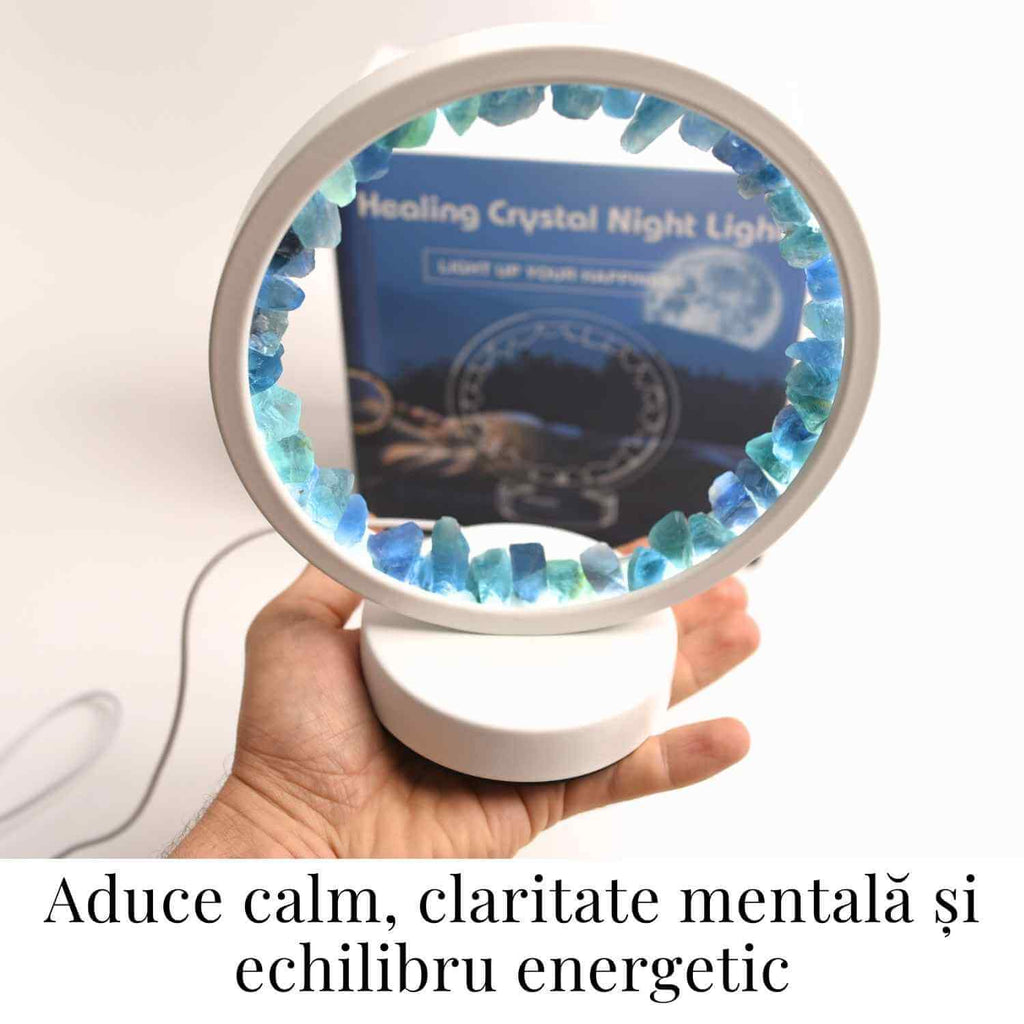 Lampa de noapte rotunda cu cristale fluorit – Echilibru si calm pentru orice camera