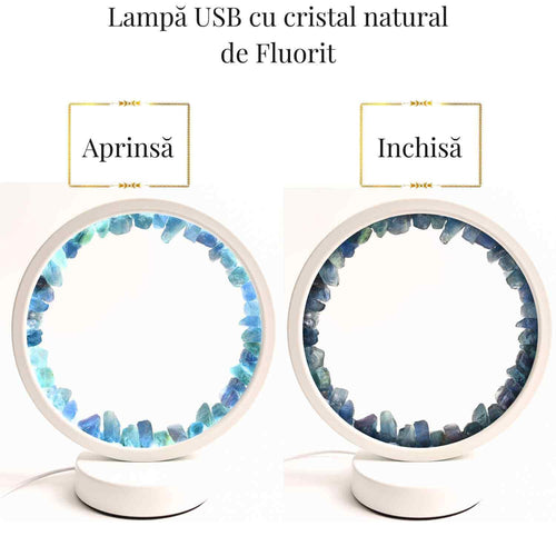Lampa de noapte rotunda cu cristale fluorit – Echilibru si calm pentru orice camera