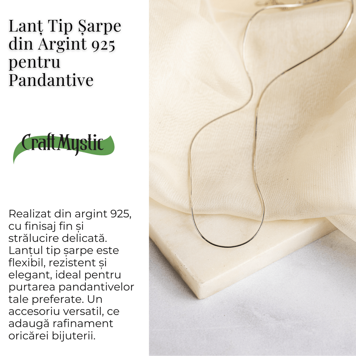 Lant Ajustabil Tip Sarpe din Argint 925 – Ajustabil 40+5 cm