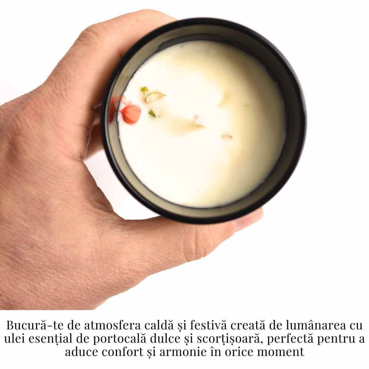 Lumanare cu ulei esential de portocala dulce & scortisoara – Energie si confort natural