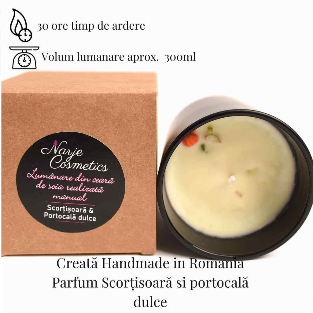 Lumanare cu ulei esential de portocala dulce & scortisoara – Energie si confort natural