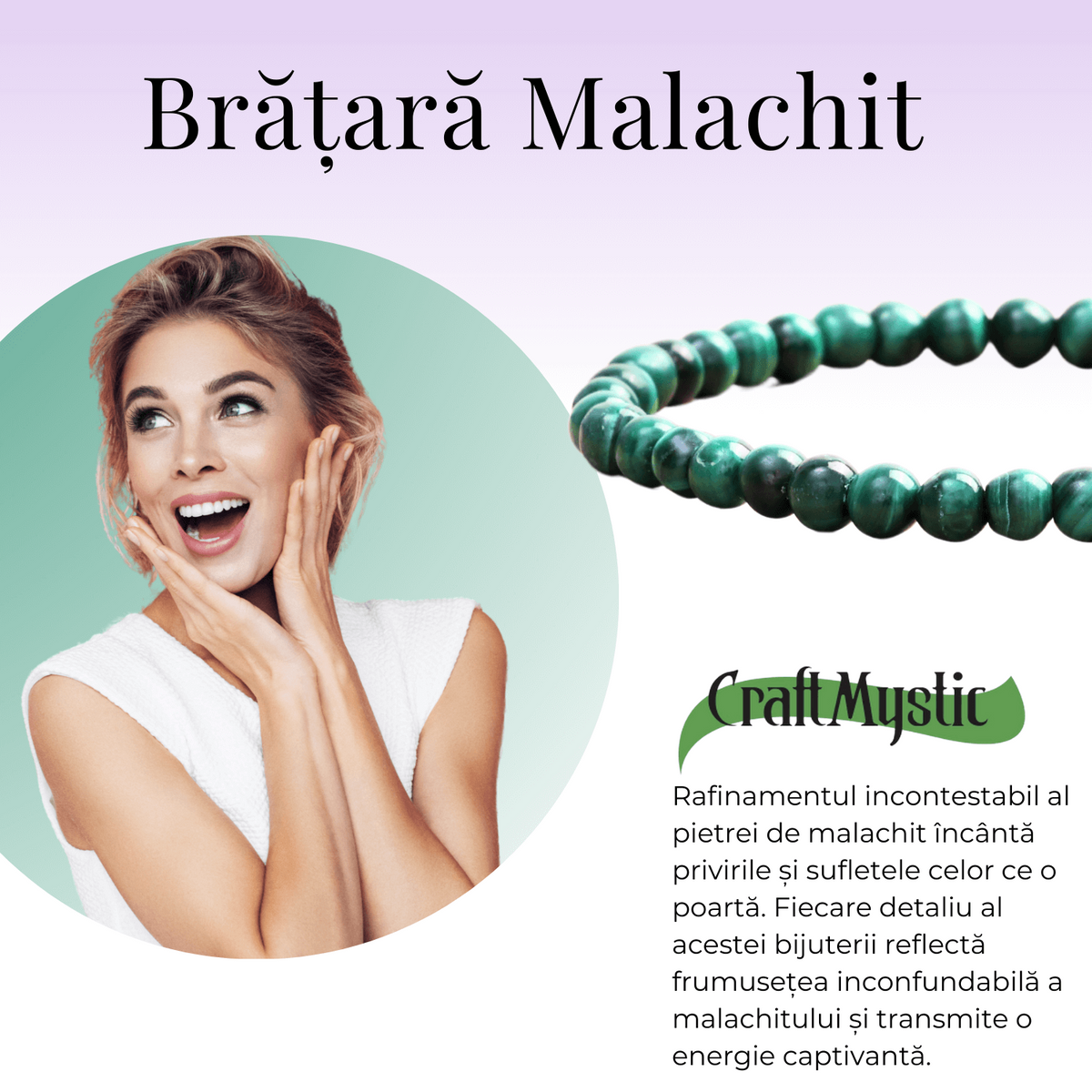 Bratara Elastica cu Margele 5mm din Malachit Semipretios Natural