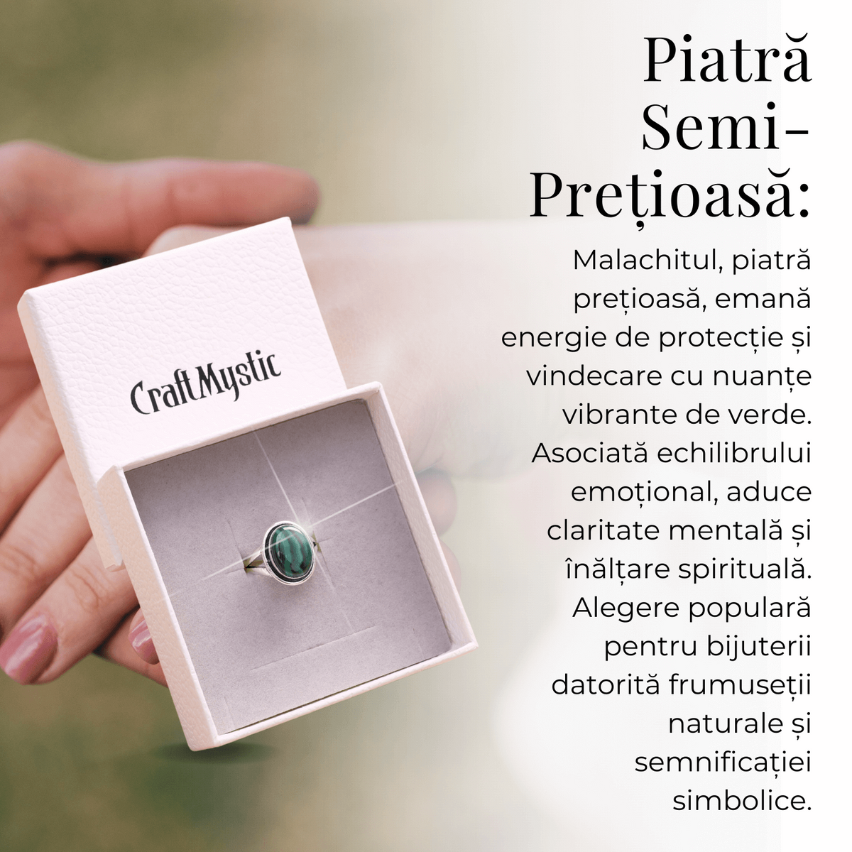 Inel Ajustabil Argintiu cu Malachit Natural