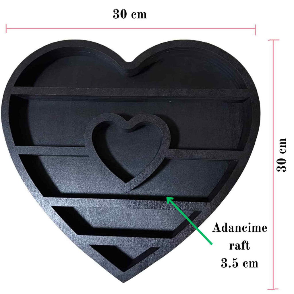 Mini Raft 30x30 cm expunere din lemn pentru cristale, uleiuri esentiale design inima - Decor pentru camera cu forma inima