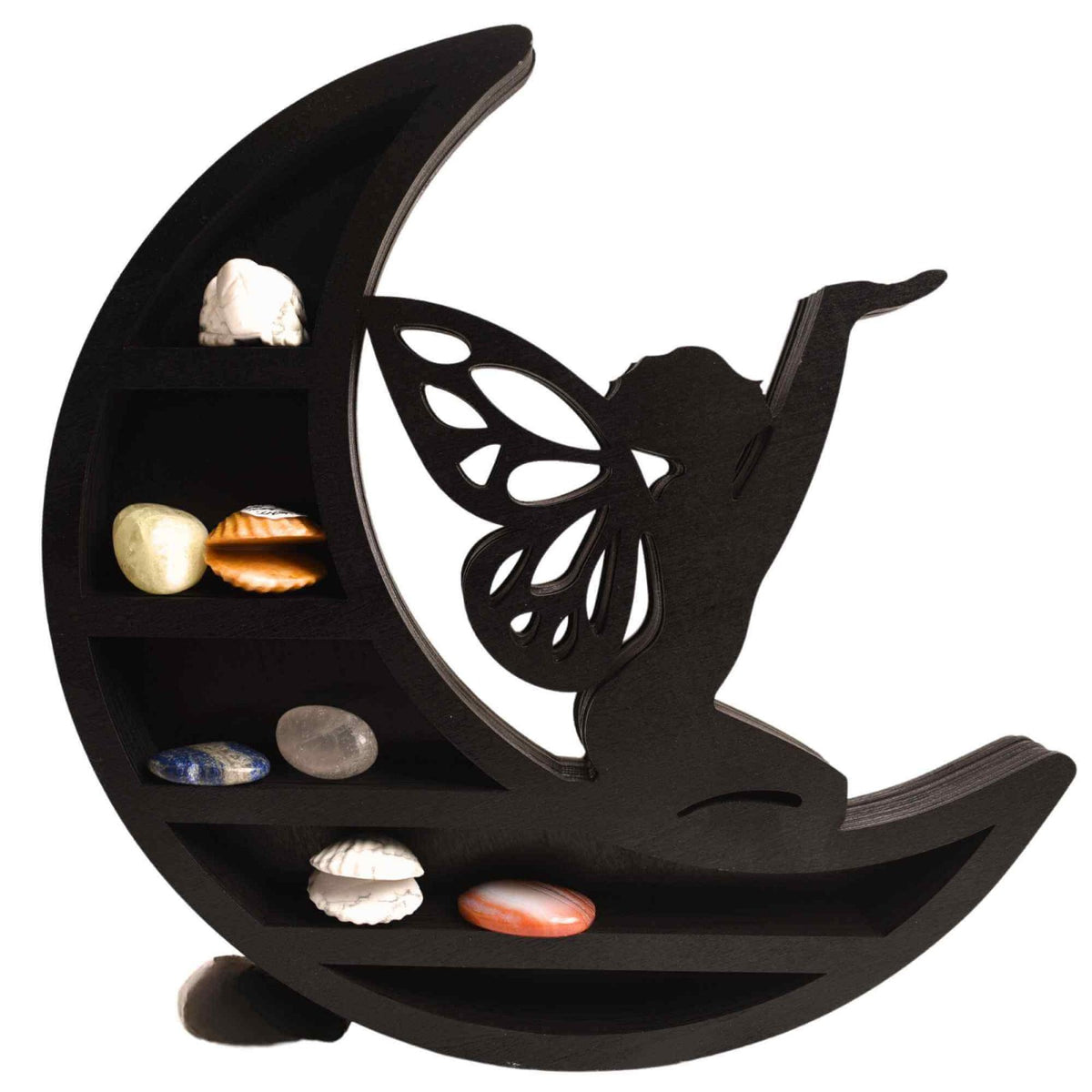 Mini Raft negru 30x30 cm expunere din lemn pentru cristale, uleiuri esentiale design Luna Stea - Decorare pentru camera