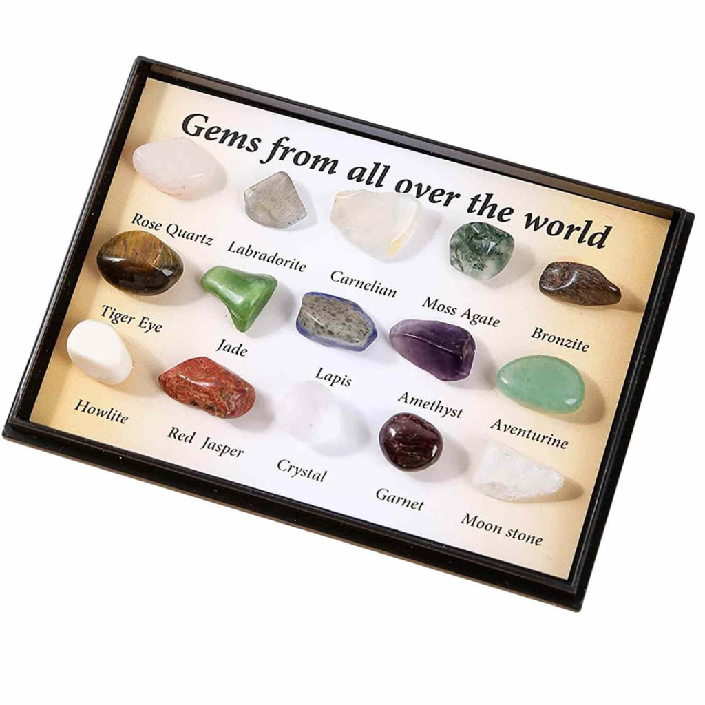 Mini set educational copii 15 pietre de colectie | Pietre specimen etichetate, educationale pentru baieti si fete