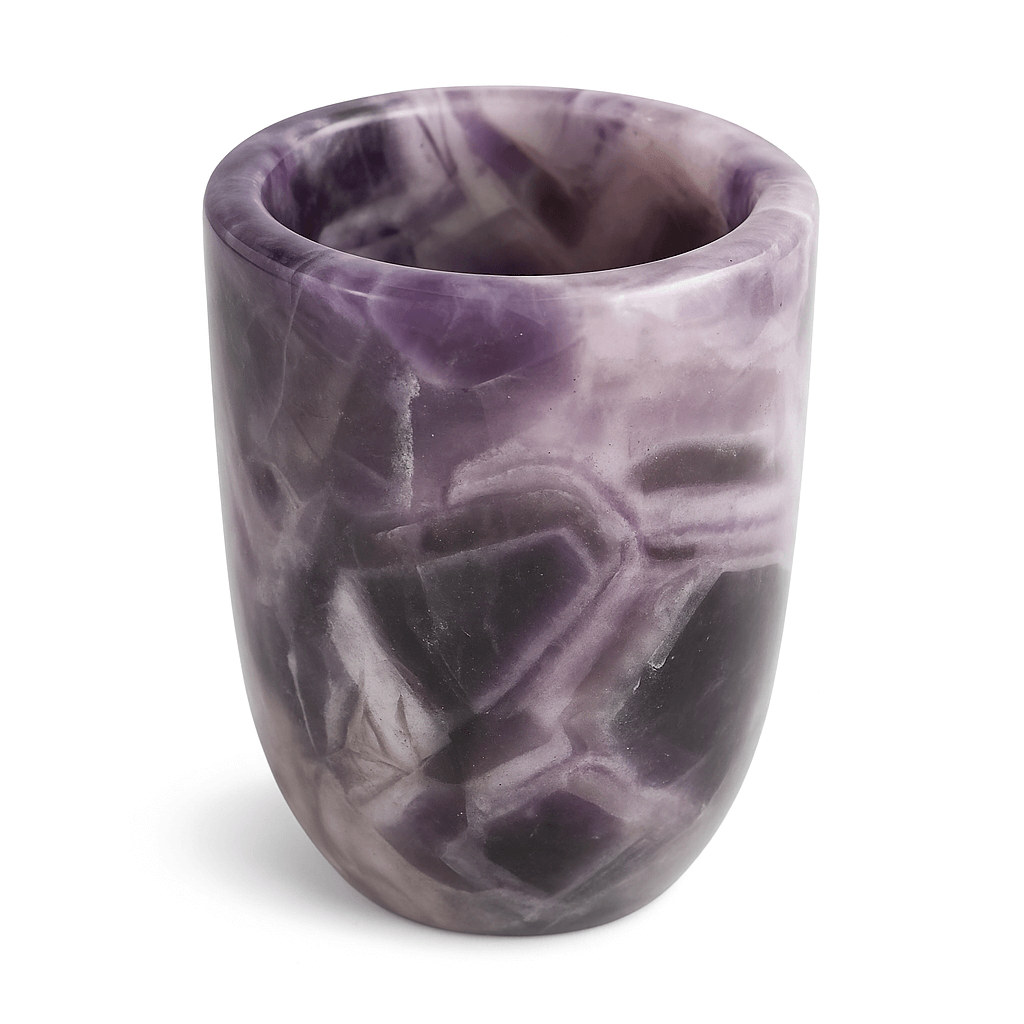 Pahar din Cristal de Ametist Chevron Sculptat Manual Capacitate de 200ml Experienta Spirituala in Fiecare Inghititura