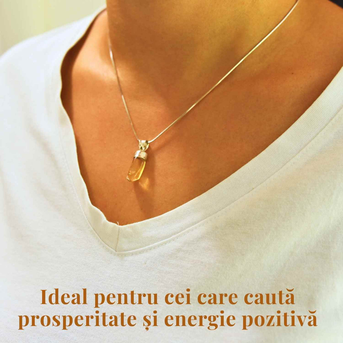 Pandantiv Argint cu Citrin - Energia si Stralucirea Naturii, 24mm