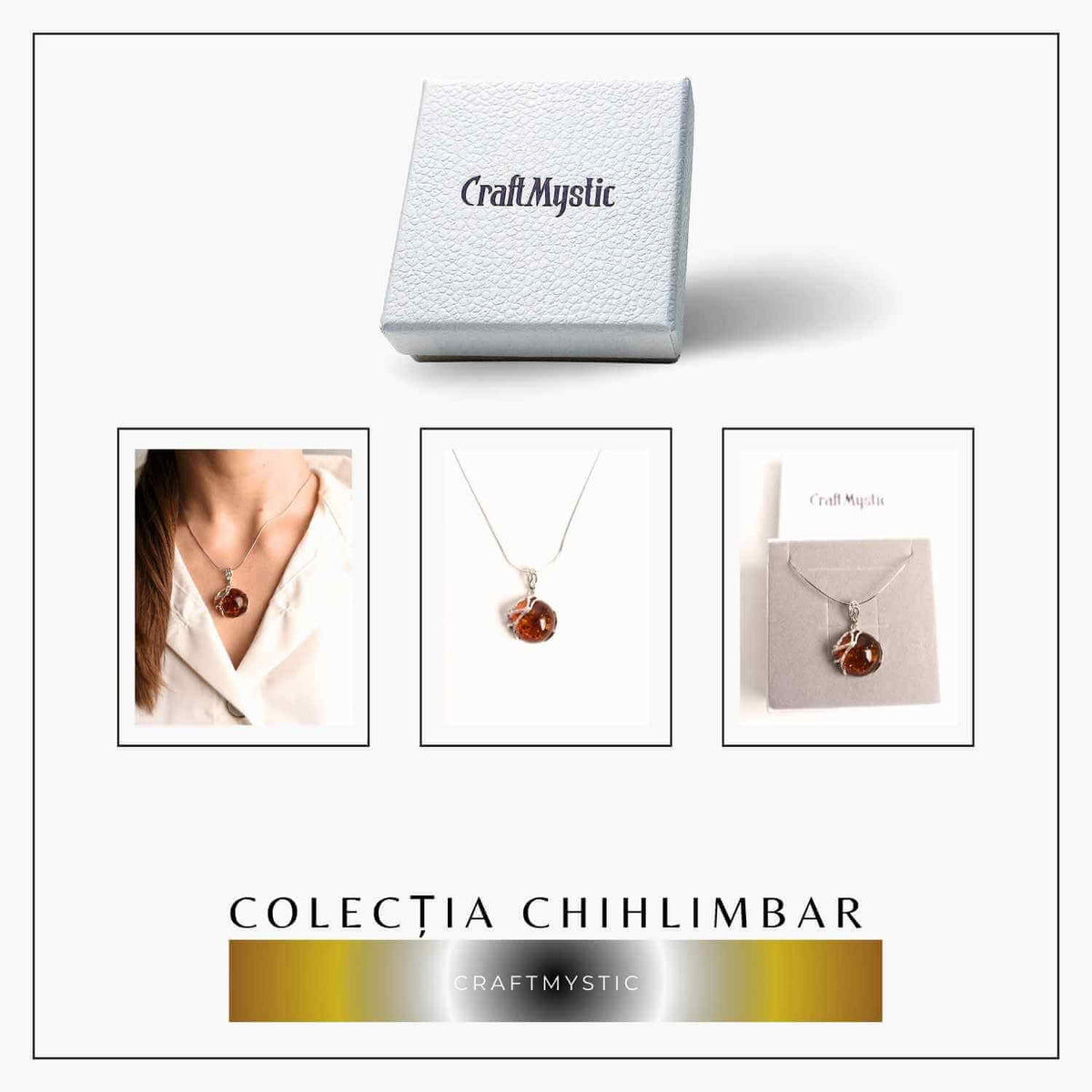 Colier argint 925 cu chihlimbar natural - design rotund elegant