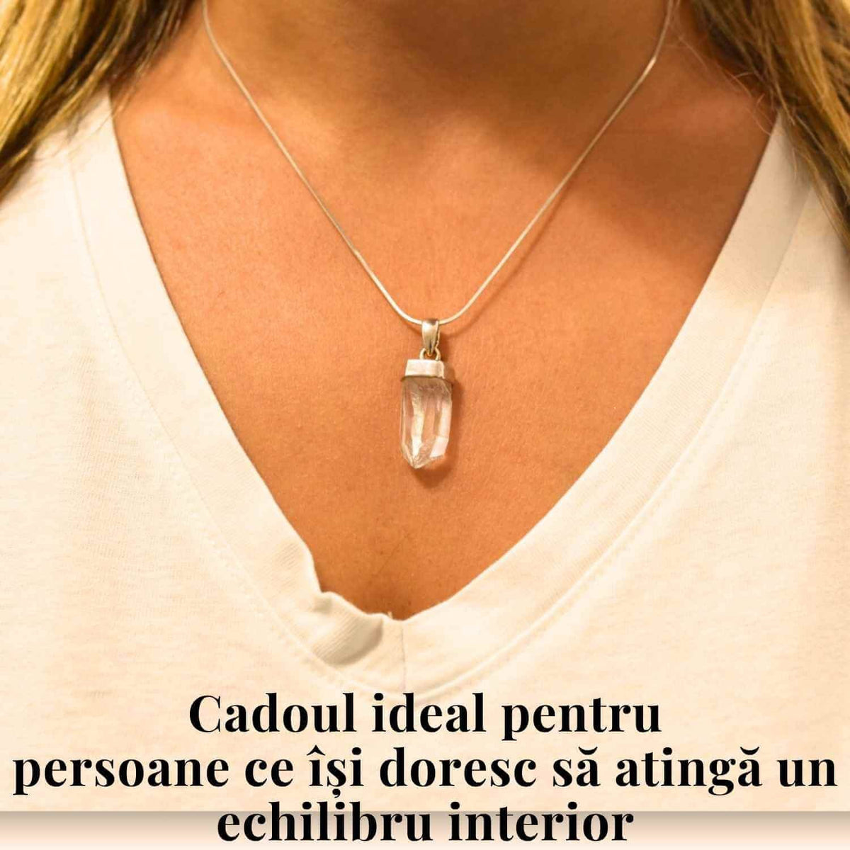 Colier argint 925 cu varf cuart lemurian natural, unic si energizant