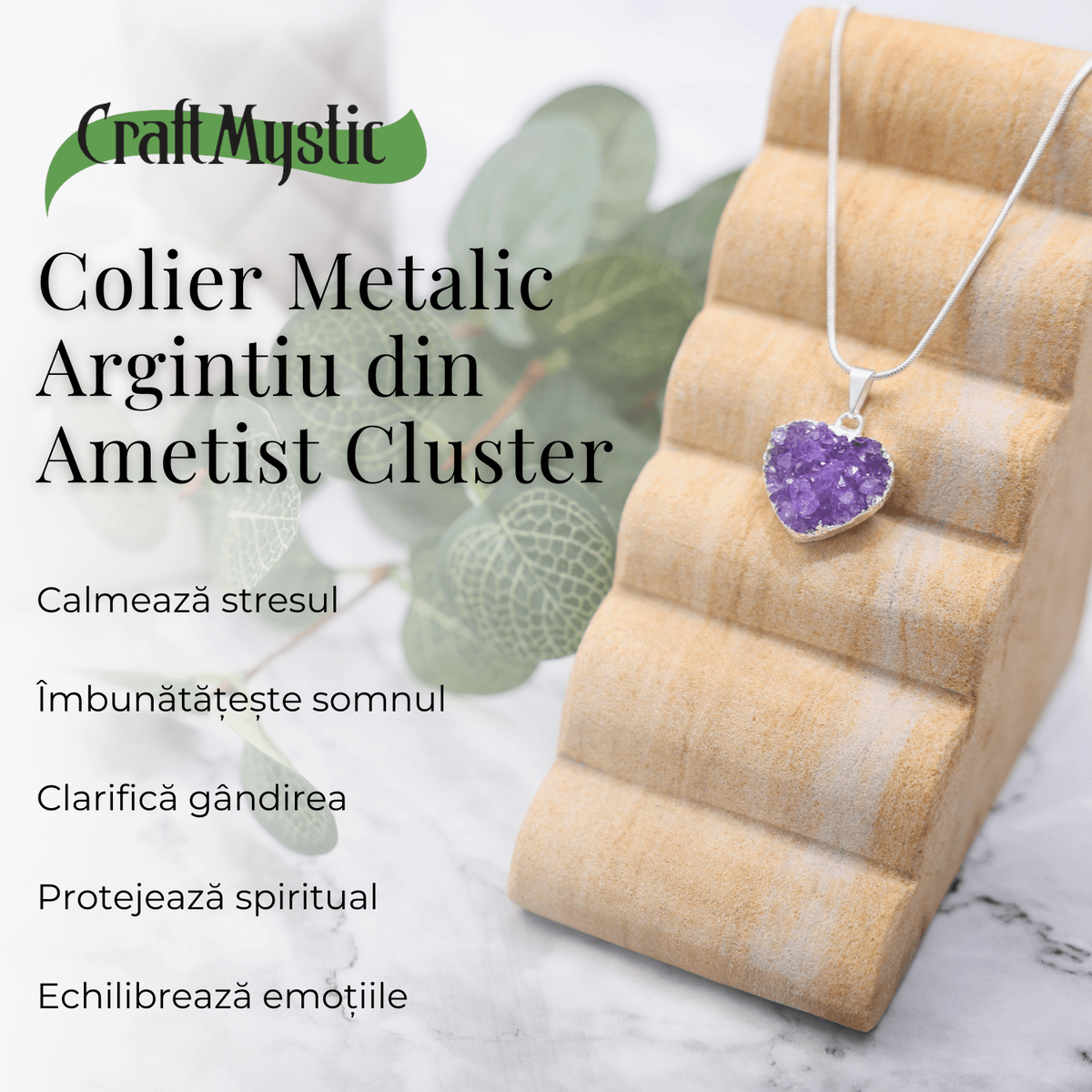 Colier Delicat cu Lant Argintiu si Pandantiv din Ametist Druzy Natural in Forma de Inima, 20-25mm