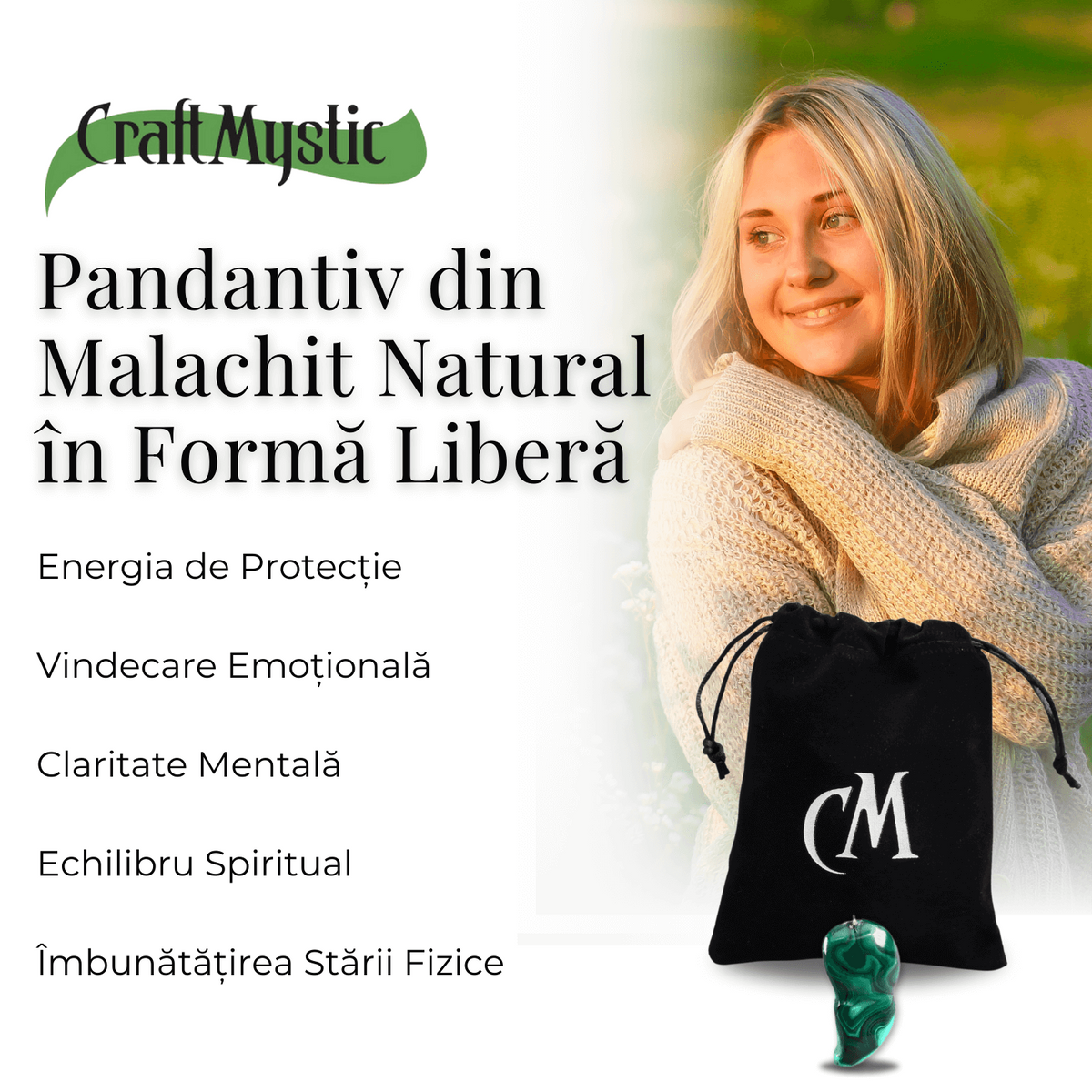 Pandantiv Unic 40-45 mm din Malachit Natural Forma Libera