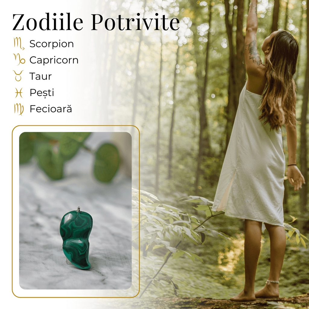 Pandantiv Unic 40-45 mm din Malachit Natural Forma Libera
