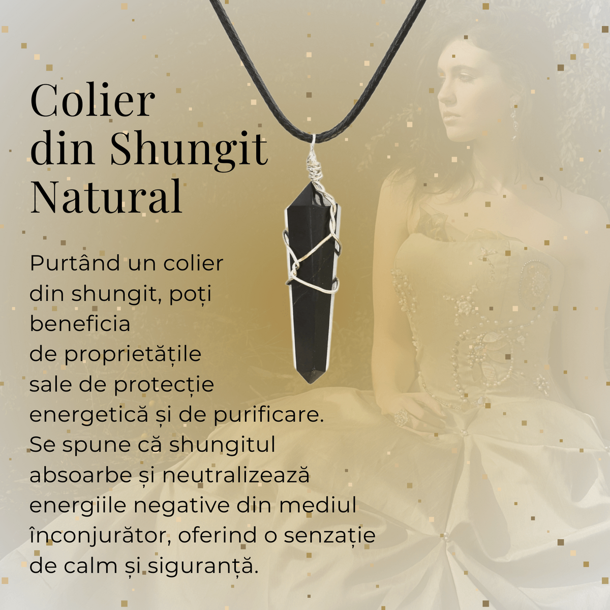 Colier Ajustabil cu Pandantiv Hexagonal din Shungit Natural, 35mm