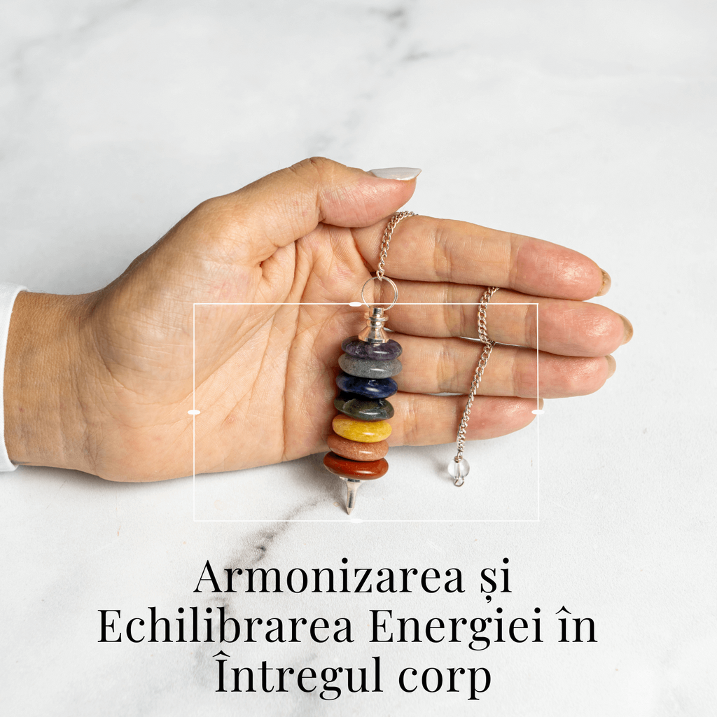 Pendul cu 7 Inele si Pietre Naturale – Echilibru si Vindecare Chakre