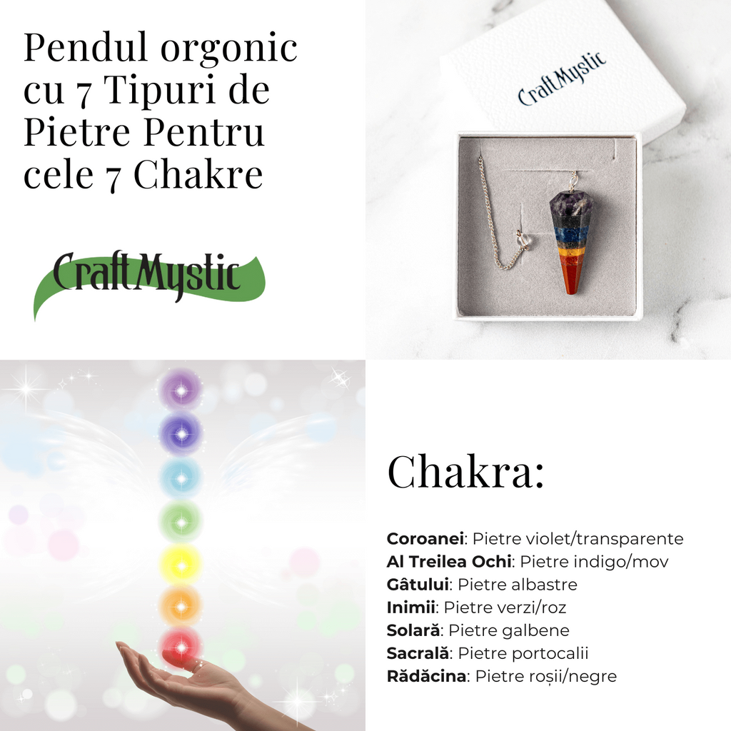 Pendul de Radiestezie cu Pietre 7 Chakre – Echilibru Energetic si Claritate