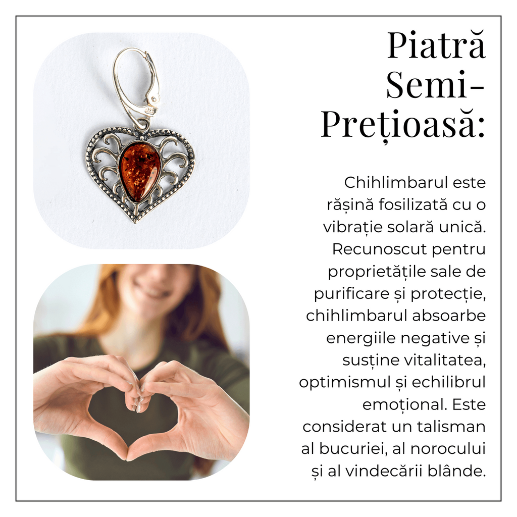 Bijuterie cu suflet – Cercei cu chihlimbar in montura romantica argint 925