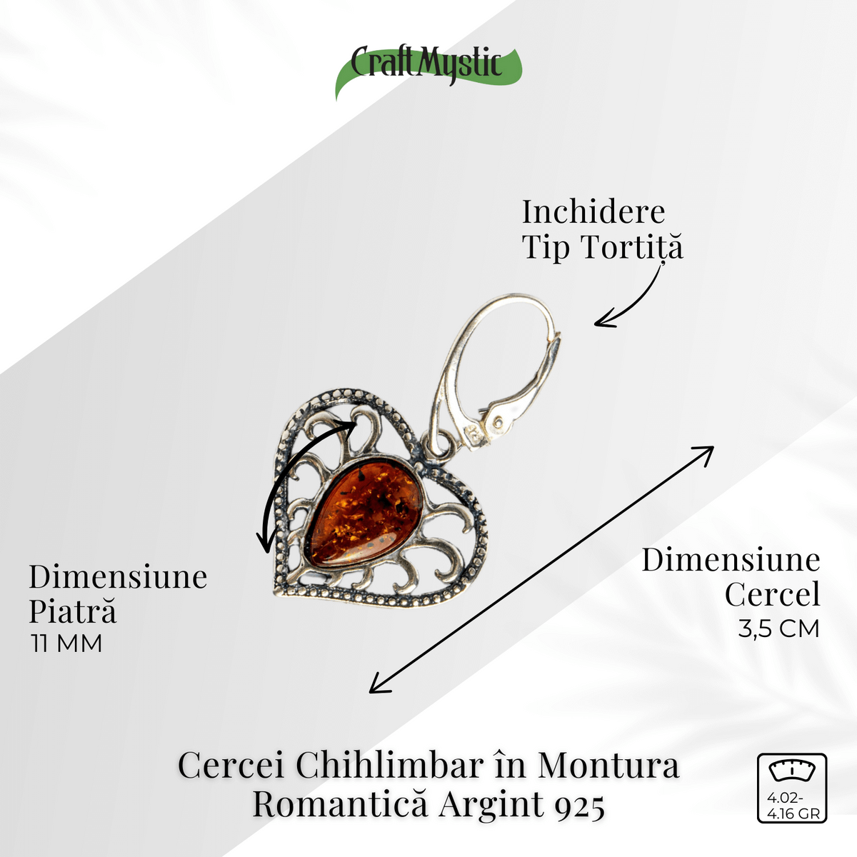 Bijuterie cu suflet – Cercei cu chihlimbar in montura romantica argint 925