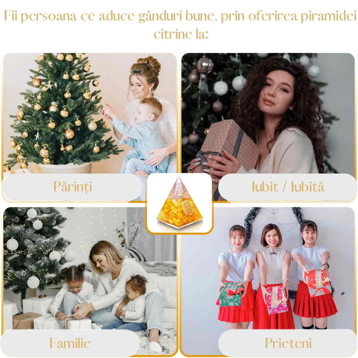 Piramida Orgonica cu Citrin si simbolul floarea vietii 8 cm – pentru intelepciune, bogatie si succes