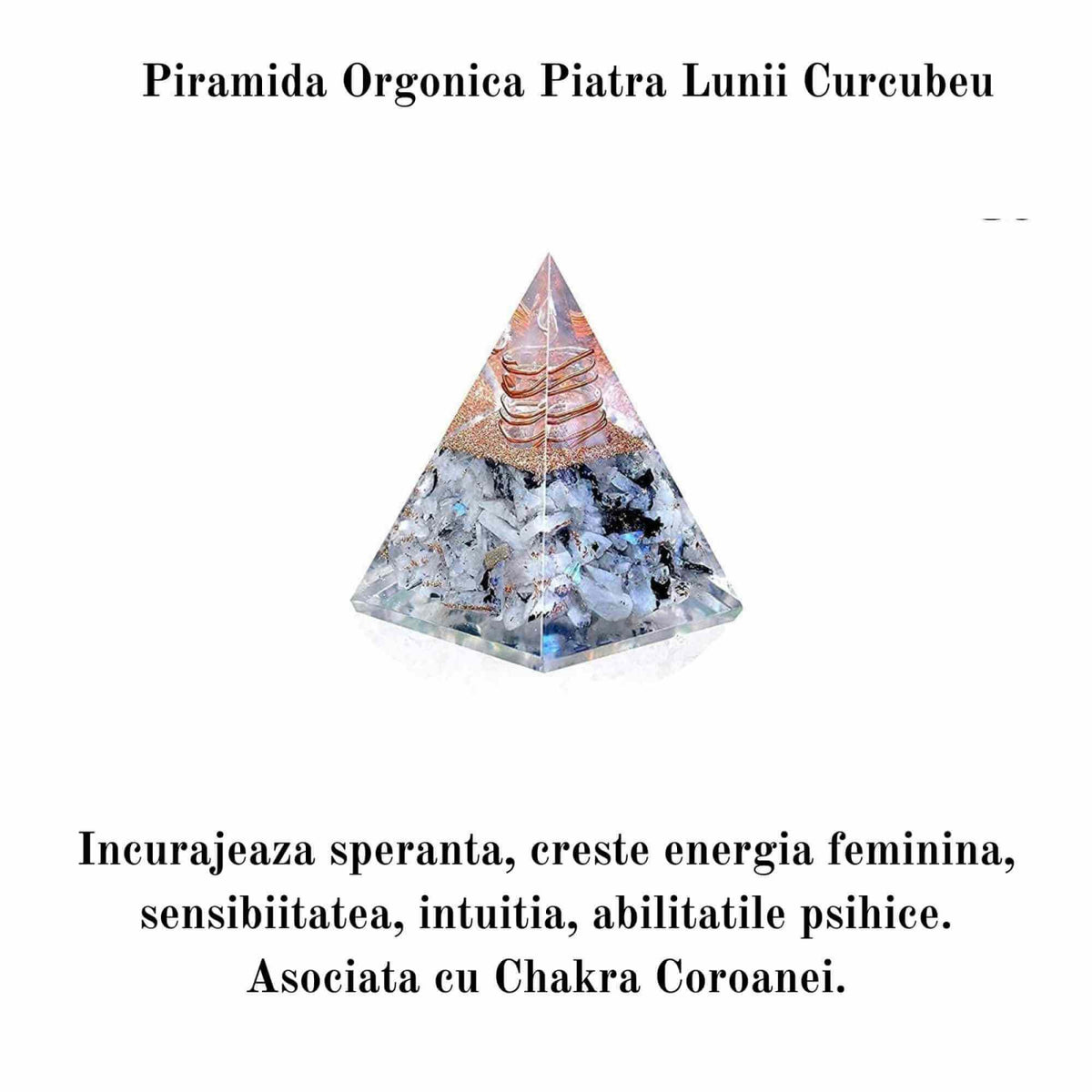 Piramida Inspirationala Orgonica pentru Succes | Piramida Orgone din Piatra Lunii Curcubeu - Liniste – Dezvoltare – Putere