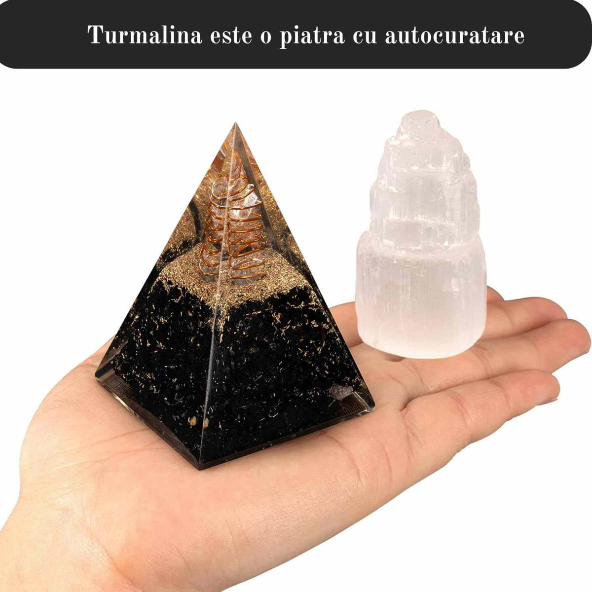 Piramida Orgonica 10 cm cu Turmalina Neagra